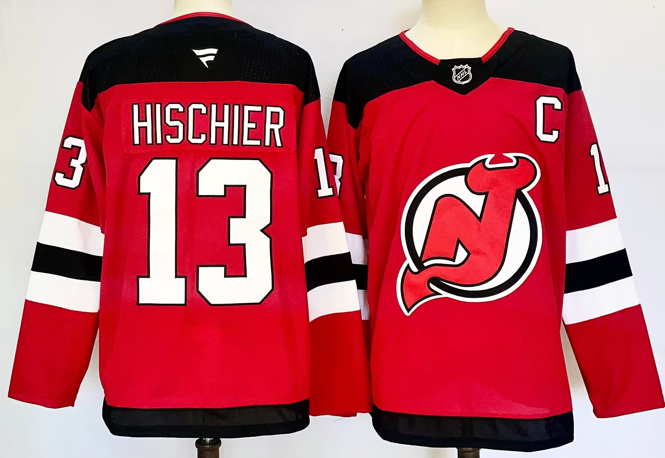 Men New Jersey Devils #13 Hischier Red 2025 Home Premier Player NHL Jersey style 1